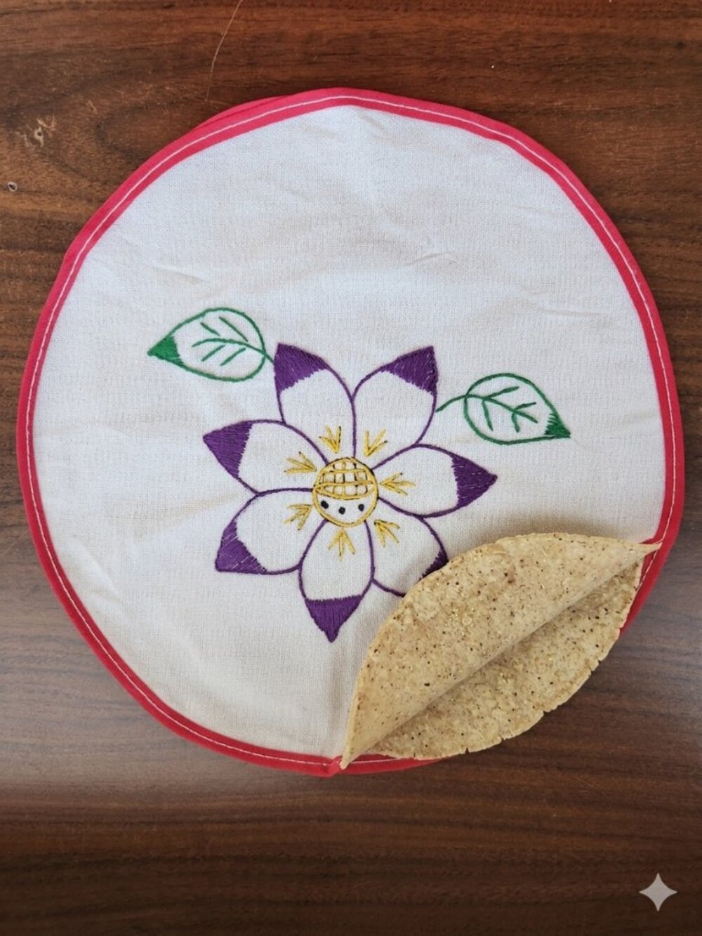 Handmade Embroidered Cloth Tortilla Warmer 11" Floral Tortillero